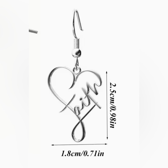 Heart Faith Dangle Earrings Beautiful Simplicity Modern New - Picture 4 of 5